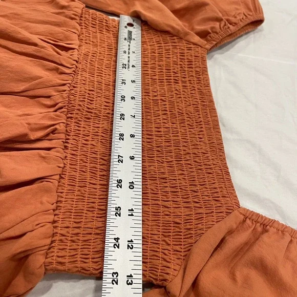LA Hearts Smocked Square Neck Peplum Top Orange S Shirred Cotton boho cottage - Picture 5 of 7